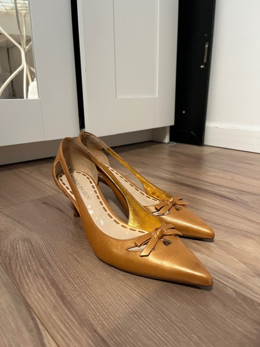 Enzo Angiolini Metallic Camel Pointed Slingback Heels